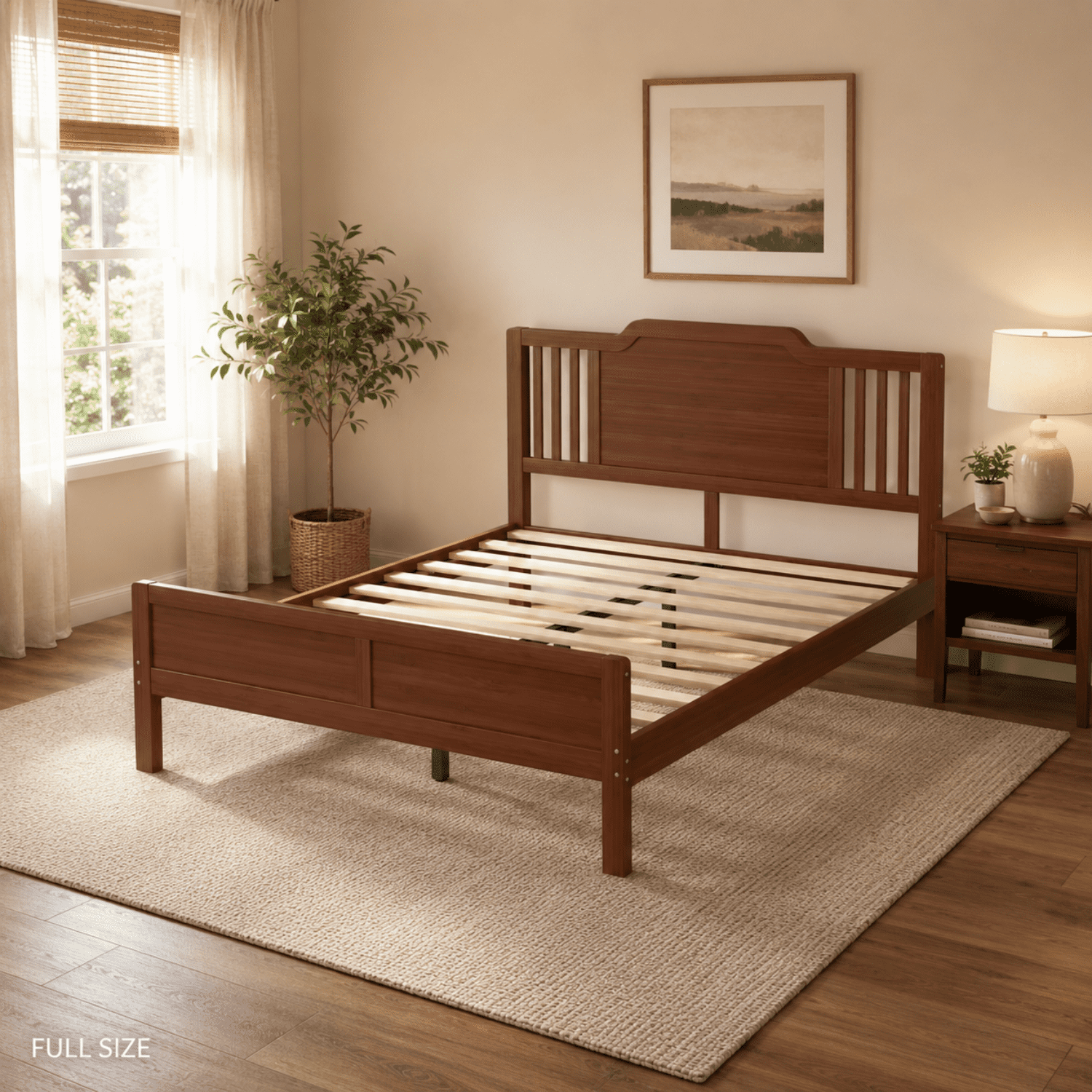 Miniyam Full Size Solid Bamboo Platform Bed Frame with Headboard, Brown