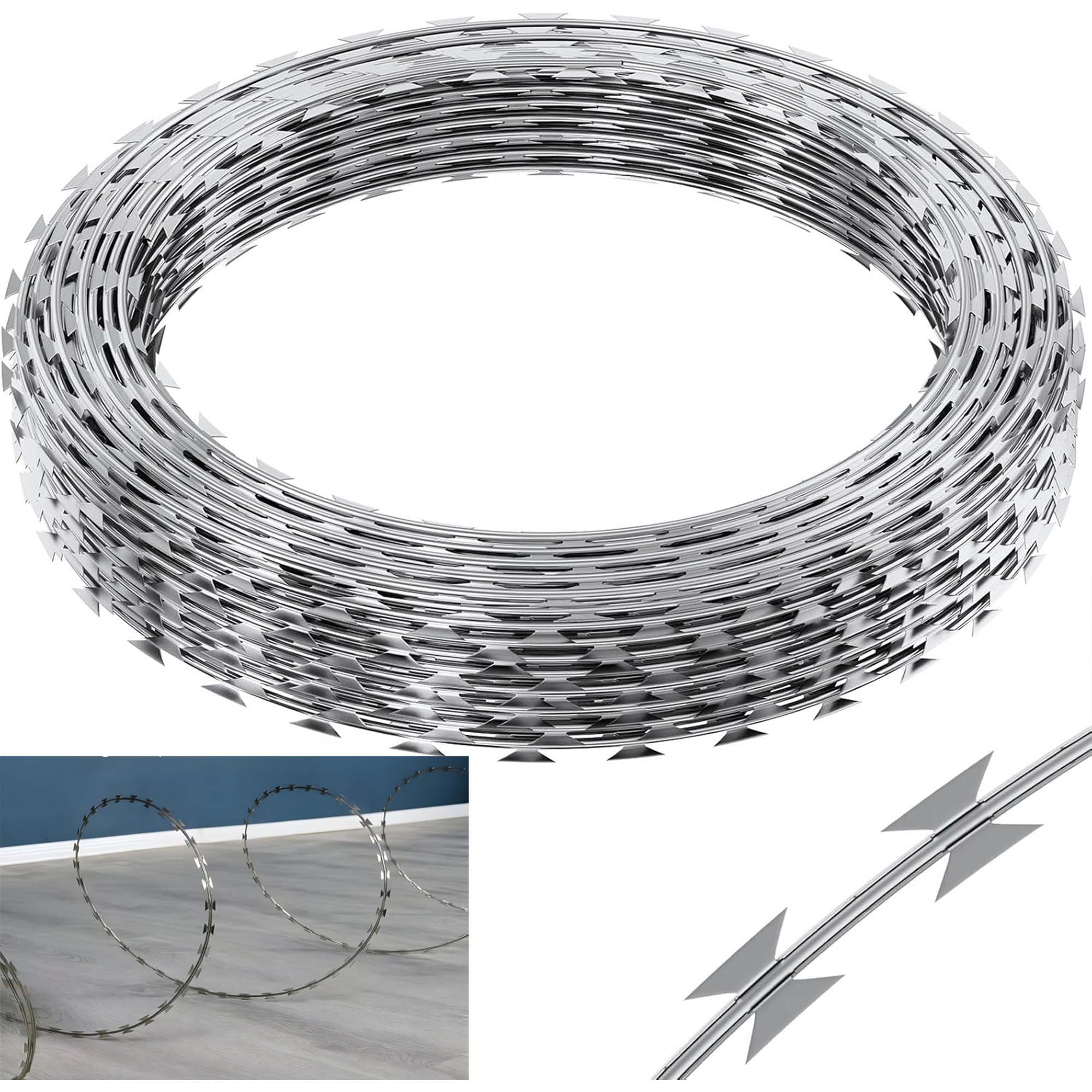 Miniyam Galvanized Razor Wire - 325ft Roll with 18" Coil | Anti-Climb Security Fence for Wall, Roof, Construction Site (Single Wire)