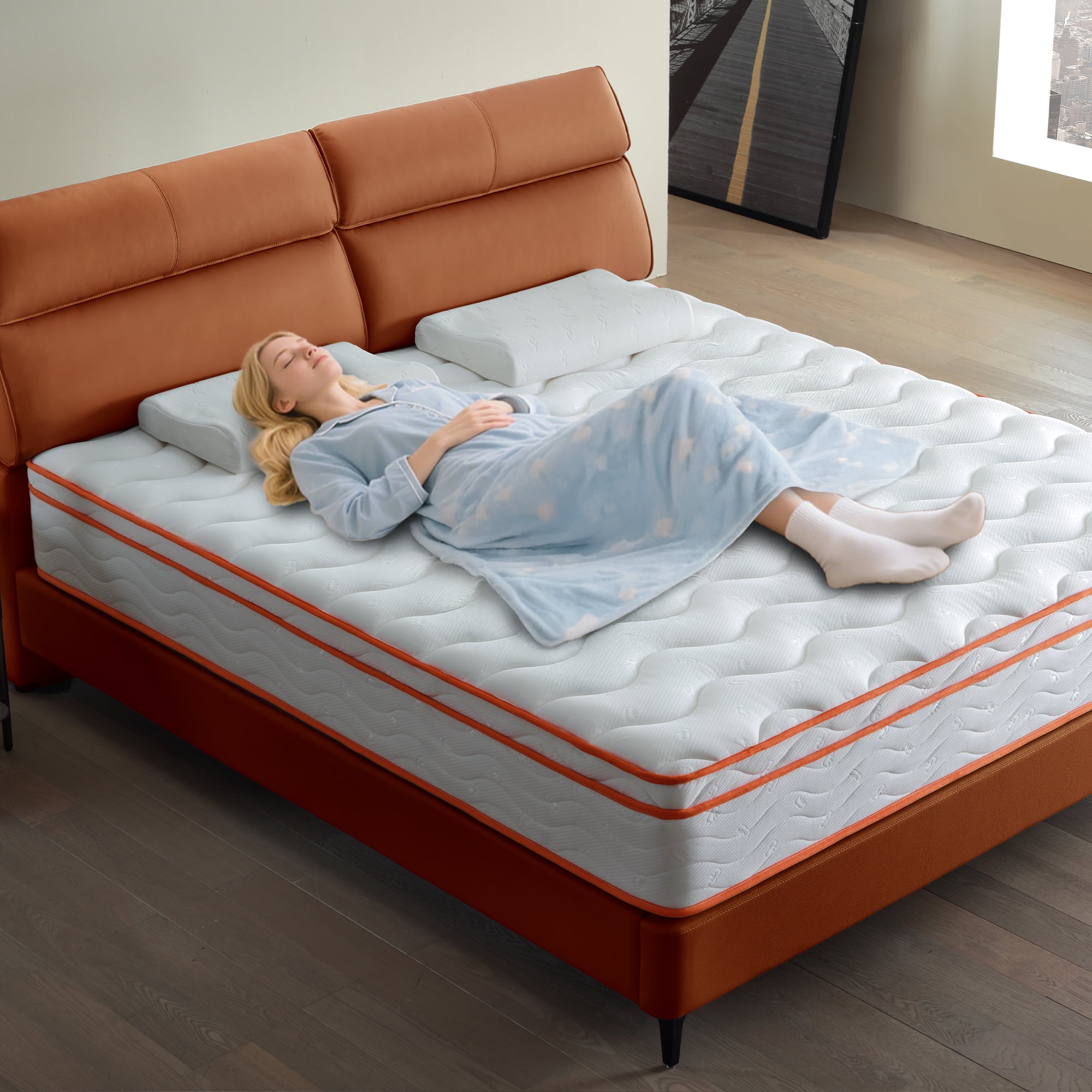 Miniyam Hybrid Memory Foam Mattress in a Box, 10" Medium Firm Support, Queen