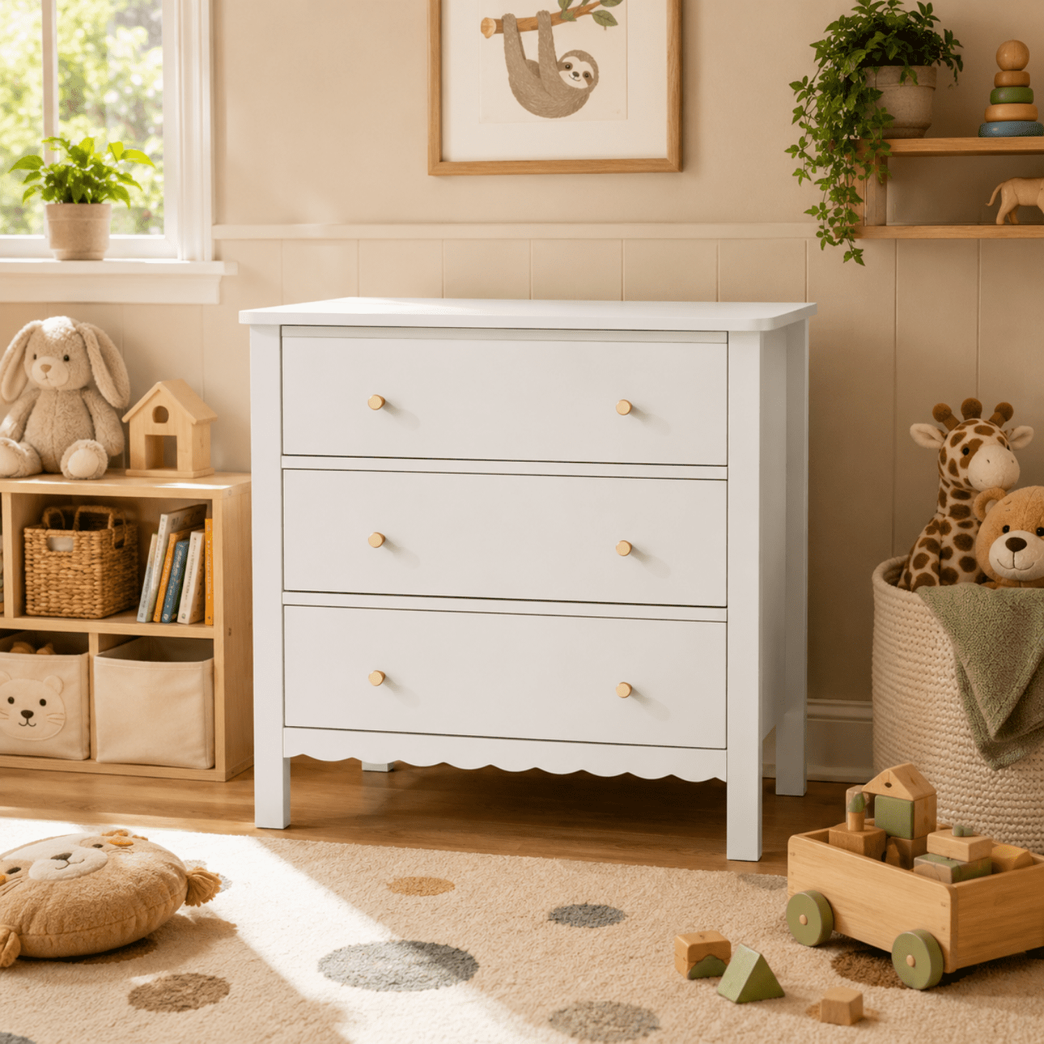 Miniyam Kids 3 Drawer Dresser, White MDF Storage Chest with Gold Knobs for Kids Bedroom, Playroom and Toy Room