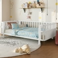thumbnail image 1 of Miniyam Kids Twin Fence Bed with Safety Rails, Low Profile Platform Bed for Children, Sturdy Slatted Support, White, 1 of 7