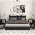 thumbnail image 1 of Miniyam King Size Bed with Storage Drawers, LED Lights, USB Charging Headboard for Teen, Black, 1 of 7