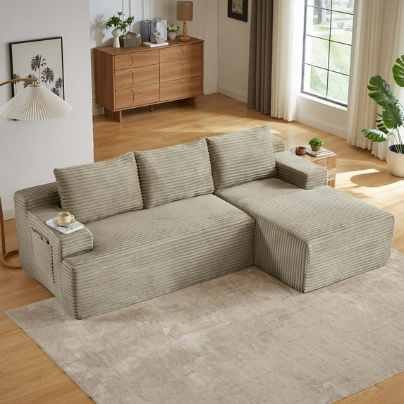 Miniyam L-Shaped Cloud Sectional Sofa with Deep Seat, No Assembly Required, 3 Seats Compression Sofa for Living Room, Bedroom, Apartment, Camel (Right Facing Chaise)