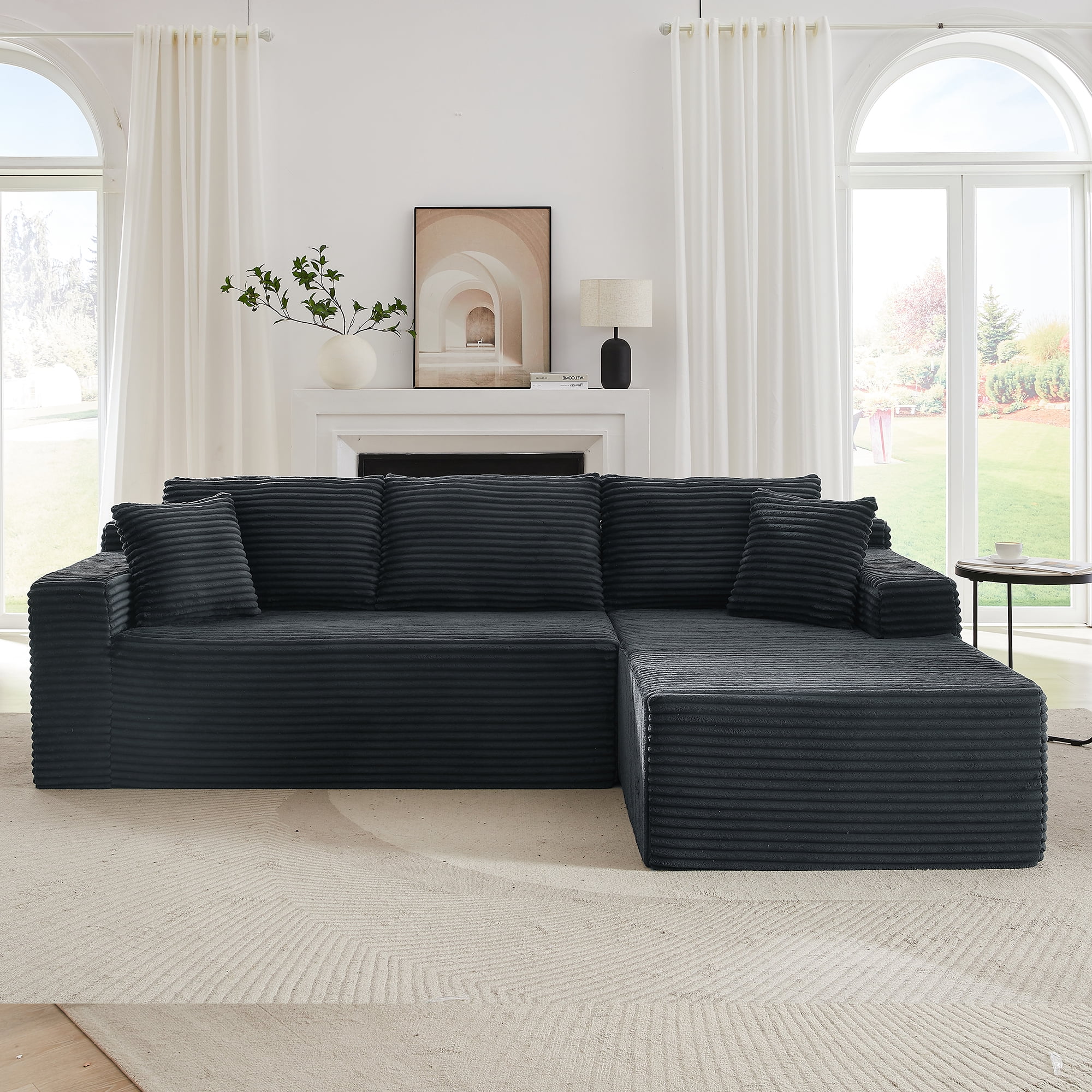 Miniyam L-Shaped Cloud Sectional Sofa with Deep Seat, No Assembly Required, Modular Couches Sleeper for Living Room, Bedroom, Apartment (Dark Grey, Right Facing Chaise)
