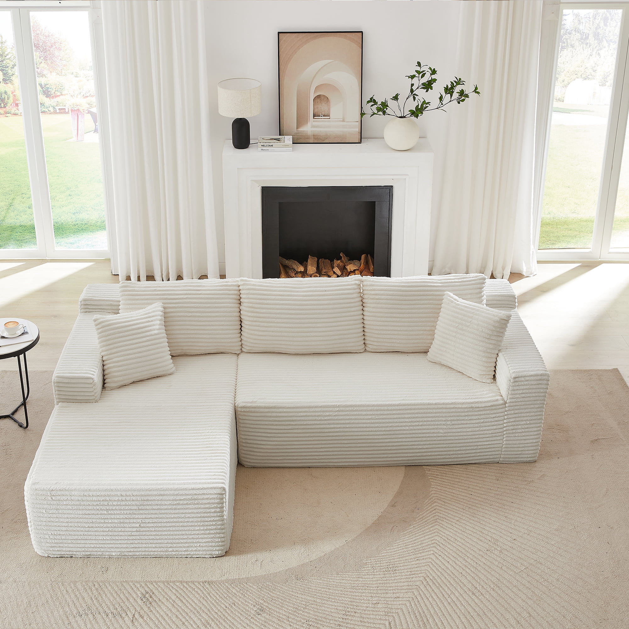 Miniyam L-Shaped Cloud Sectional Sofa with Deep Seat, No Assembly Required, Modular Couches Sleeper for Living Room, Bedroom, Apartment (White, Left Facing Chaise)