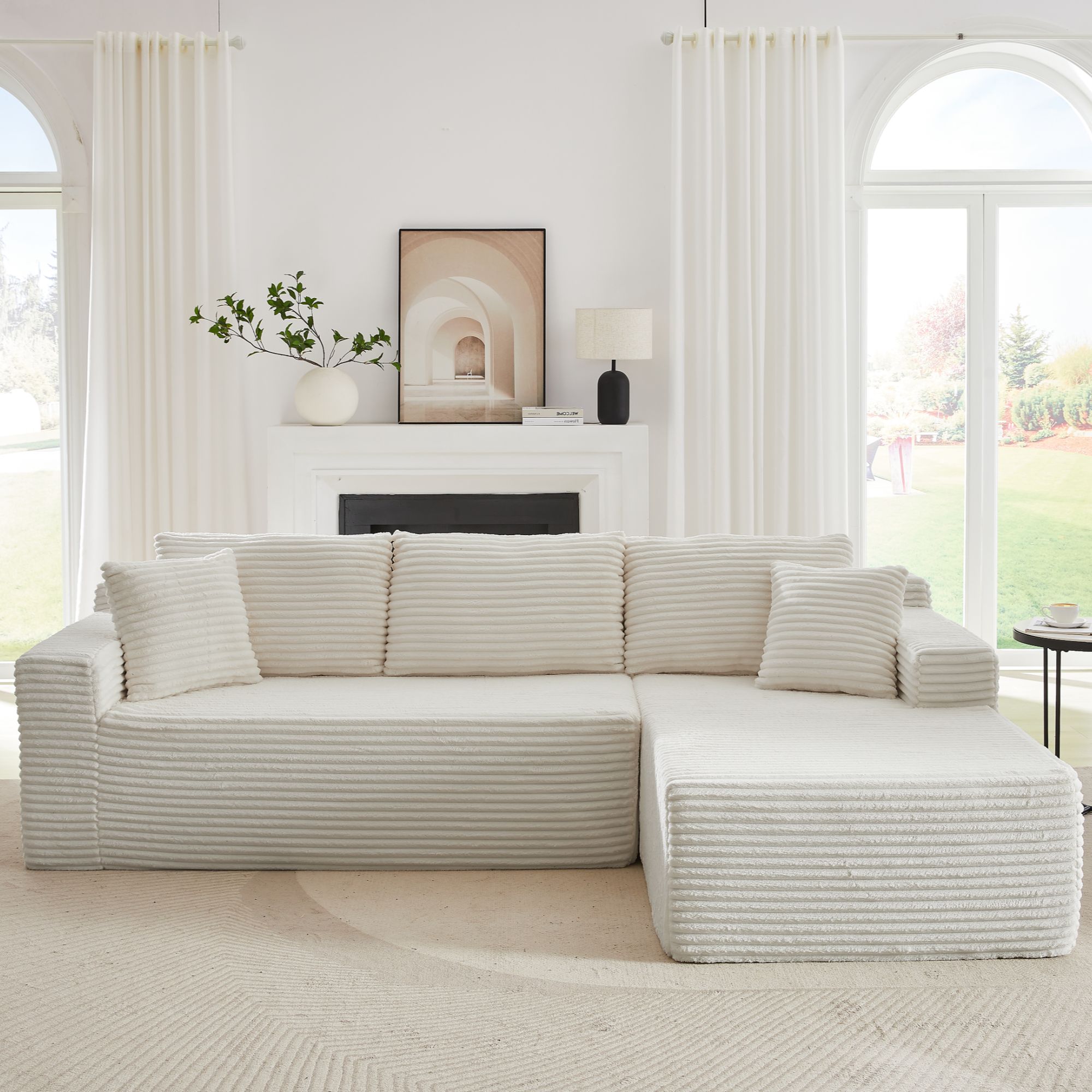 Miniyam L-Shaped Compressed Sectional Sofa with Deep Seat, No Assembly Required, Modular Couches Sleeper for Living Room, Bedroom, Apartment (White, Right Facing Chaise)