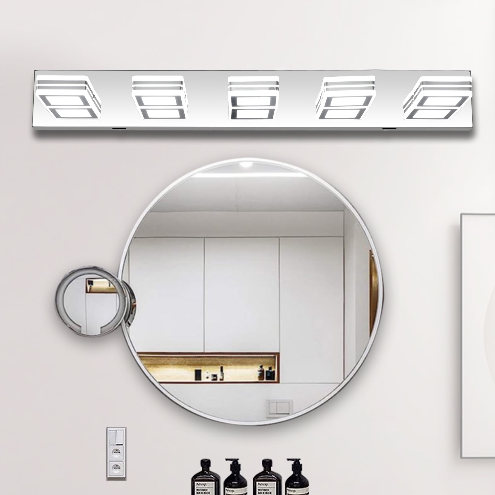 Miniyam LED Bathroom Vanity Light , Modern 5-Light Chrome Acrylic Wall Lighting Fixtures over Mirror