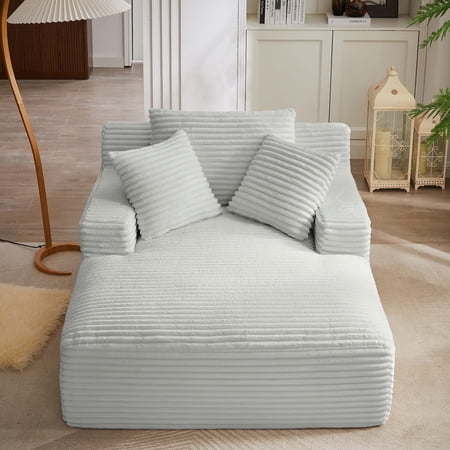 Miniyam Light Grey Oversized Chaise Lounge Chair Indoor, Corduroy Upholstered Modern Sofa Couch,No Assembly Required,Comfy Sleeper Sofa for Living Room,Office