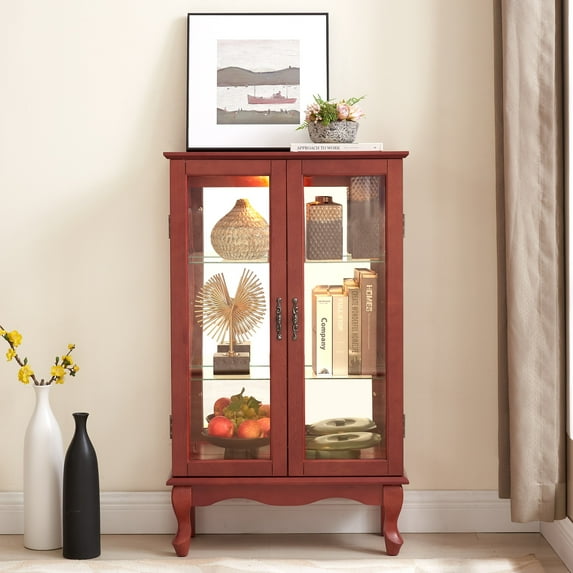 Miniyam Curio Display Cabinet with Light, Tempered Glass Doors, Adjustable Shelves, Cheery