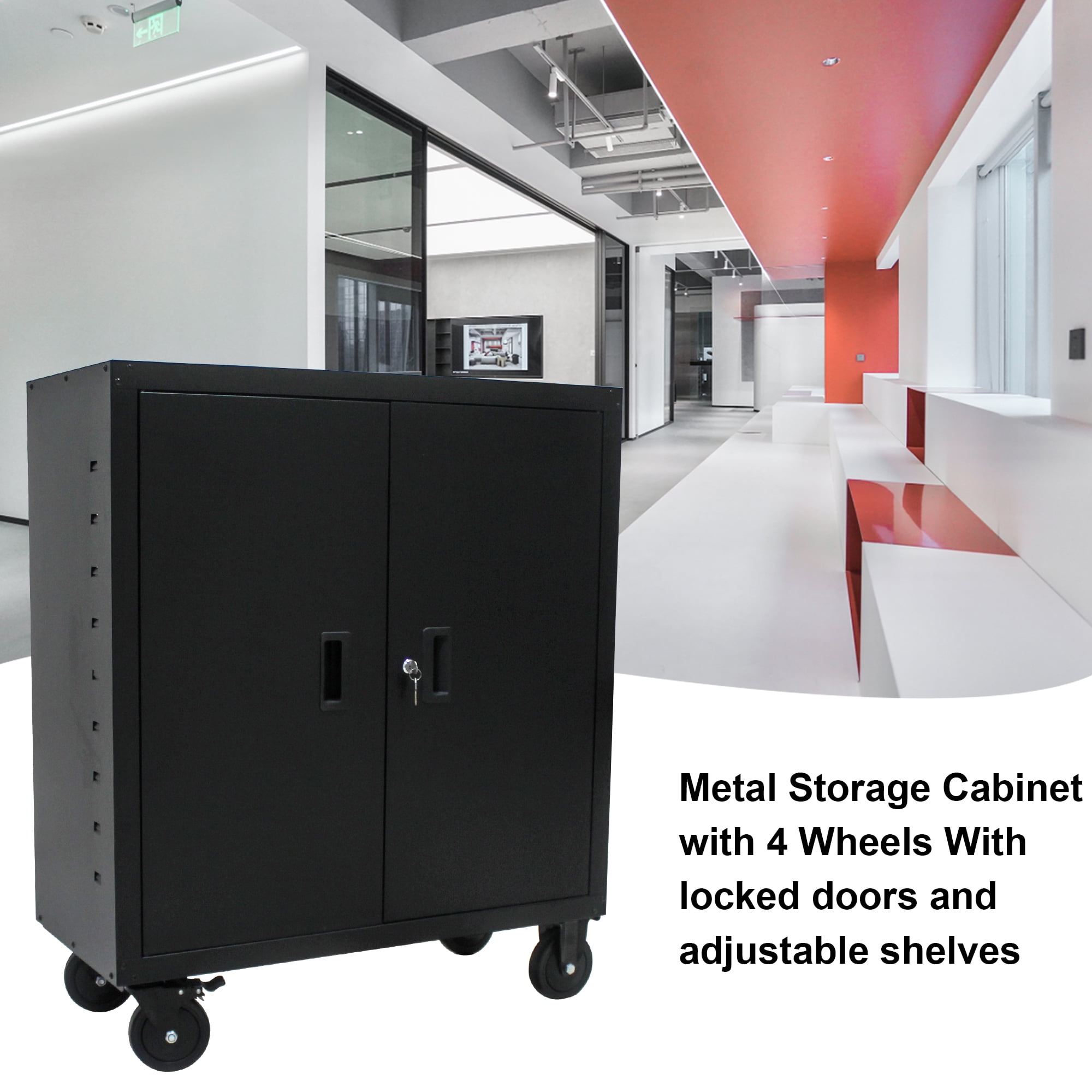 Miniyam Metal Storage Cabinet, 42-Inch Tall Large Steel Utility Locker with Adjustable Shelves & Locking Doors for Office,Home,Garage, White