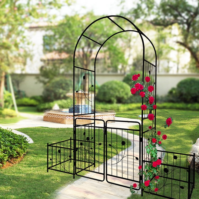 Miniyam Metal Garden Arch with Double Doors and 2 Side Planter