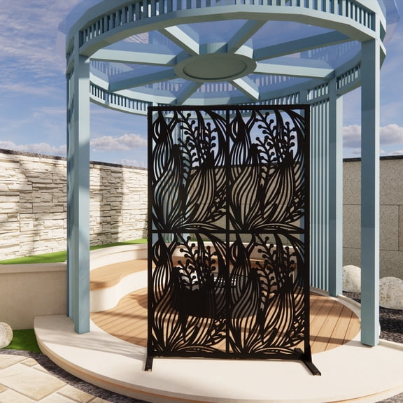 Miniyam Metal Outdoor Privacy Screen 74" x 45.3" – Waterproof, Rust-Proof Room Divider, Black