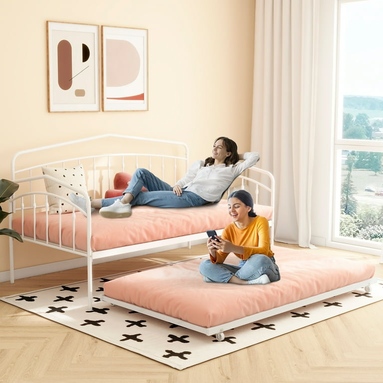 Miniyam Metal Twin Daybed with Pull Out Twin Trundle,Trundle Bed