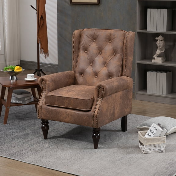 Miniyam Microsuede Armchair with Wood Frame, Modern Accent Chair Lounge Chair with Sturdy Wood Legs, for Living Room Bedroom,Coffee