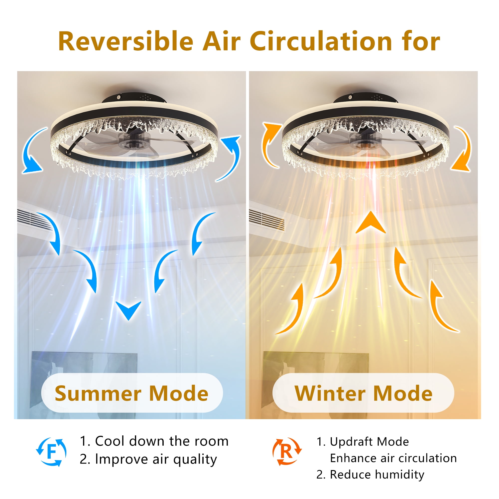 Miniyam Modern Ceiling Fan with Light and Remote – 5 Transparent Blades, 6-Speed Energy Efficient DC Motor, APP/Remote Control, Light and Fan Work Separately