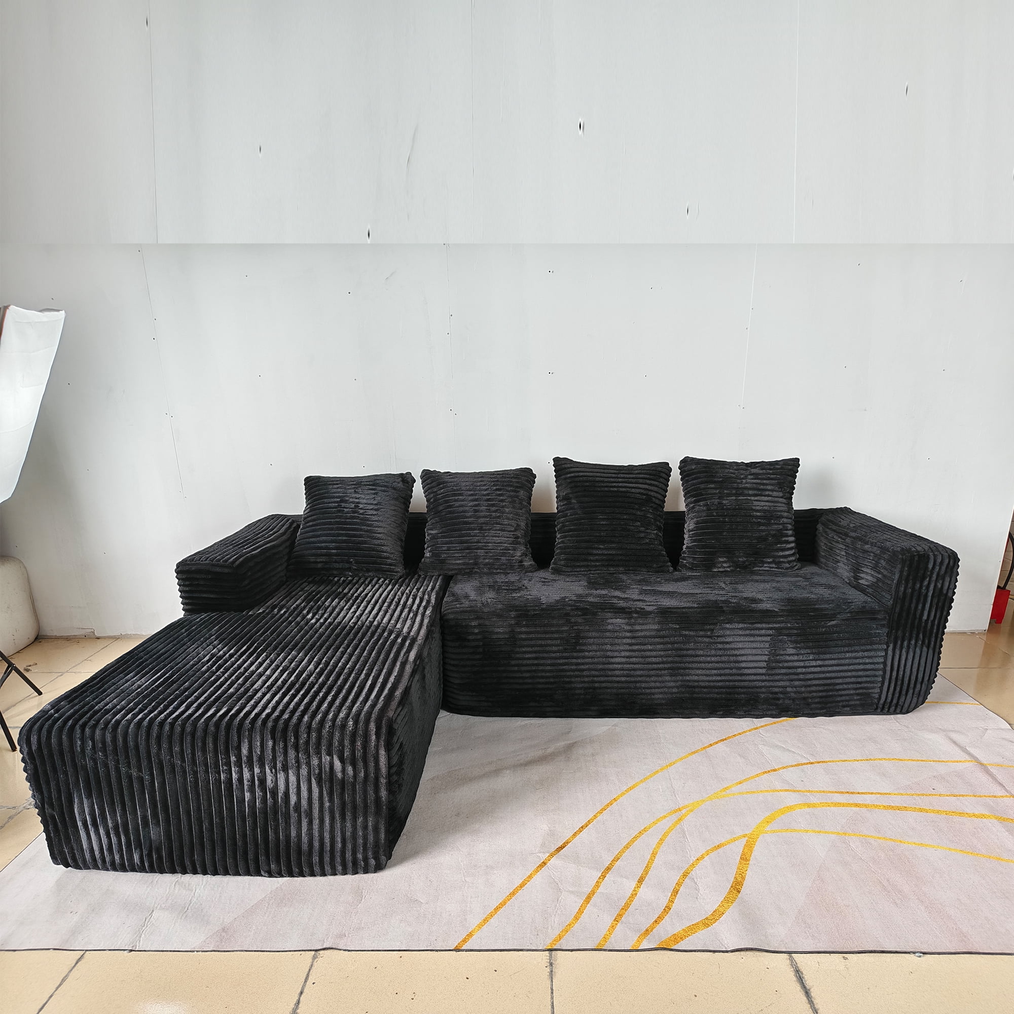 Miniyam Modular Sectional Sofa with Deep Seat, Cloud L-Shape Sofa Couch with Chaise, Modular Upholstered Couches for Living Room Bedroom (Black, Left Sitting Chaise)