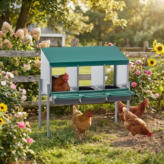 Miniyam Nesting Boxes for Chickens, 3 Holes Chicken Nesting Boxes With Legs, Chicken Laying Box With Lid Cover for Outdoor Chicken Coop Farm Yard, Rreen