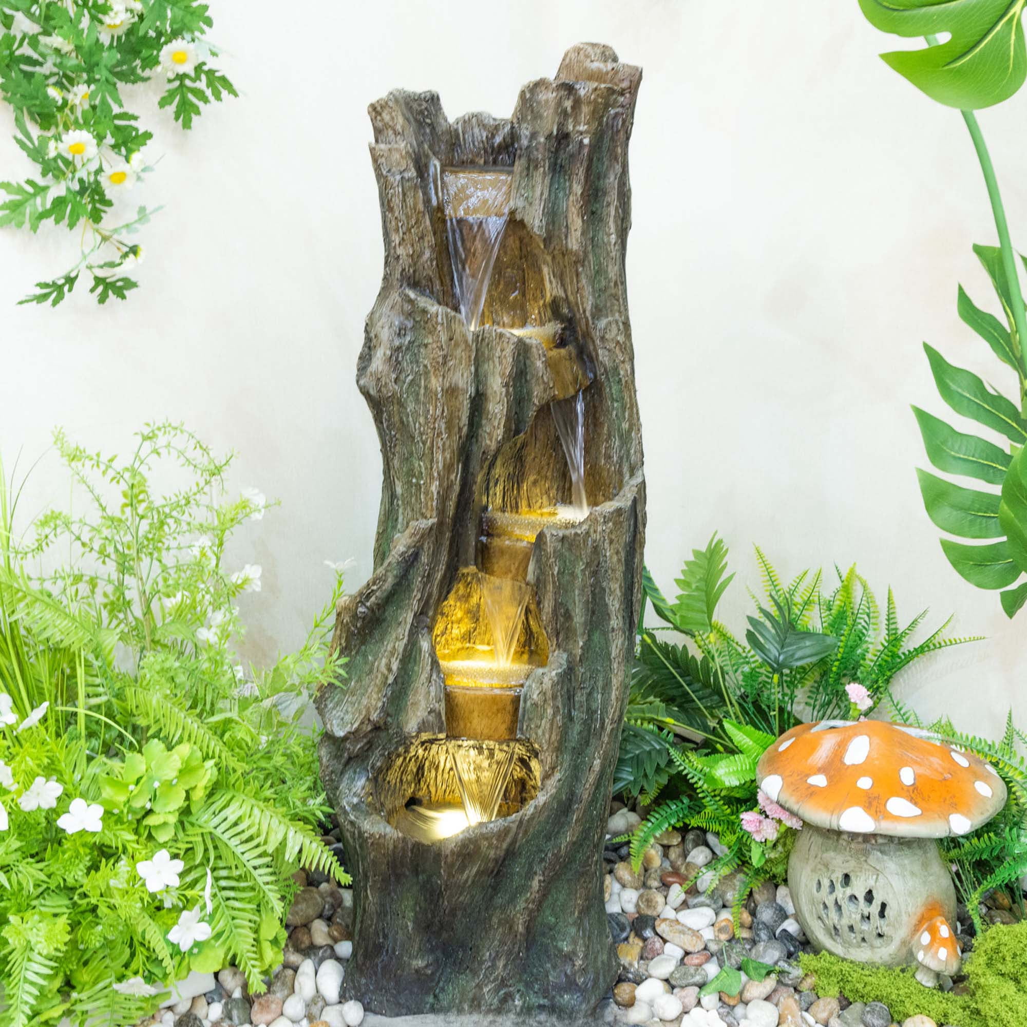 Miniyam Outdoor Waterfall Fountain with Energy-Efficient LED Lights – Easy Setup Garden Fountain for Patio, Backyard, Deck, Instant Relaxation