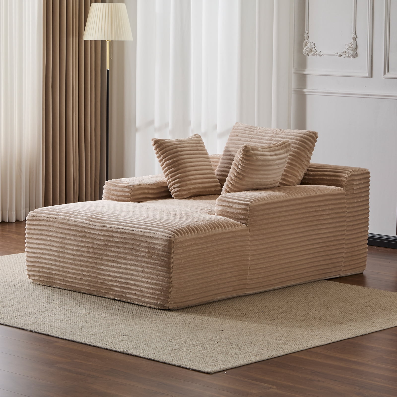 Miniyam Oversized 51" Chaise Lounge Chair, Upholstered Corduroy Sleeper Chair for Living Room, No Assembly, Beige
