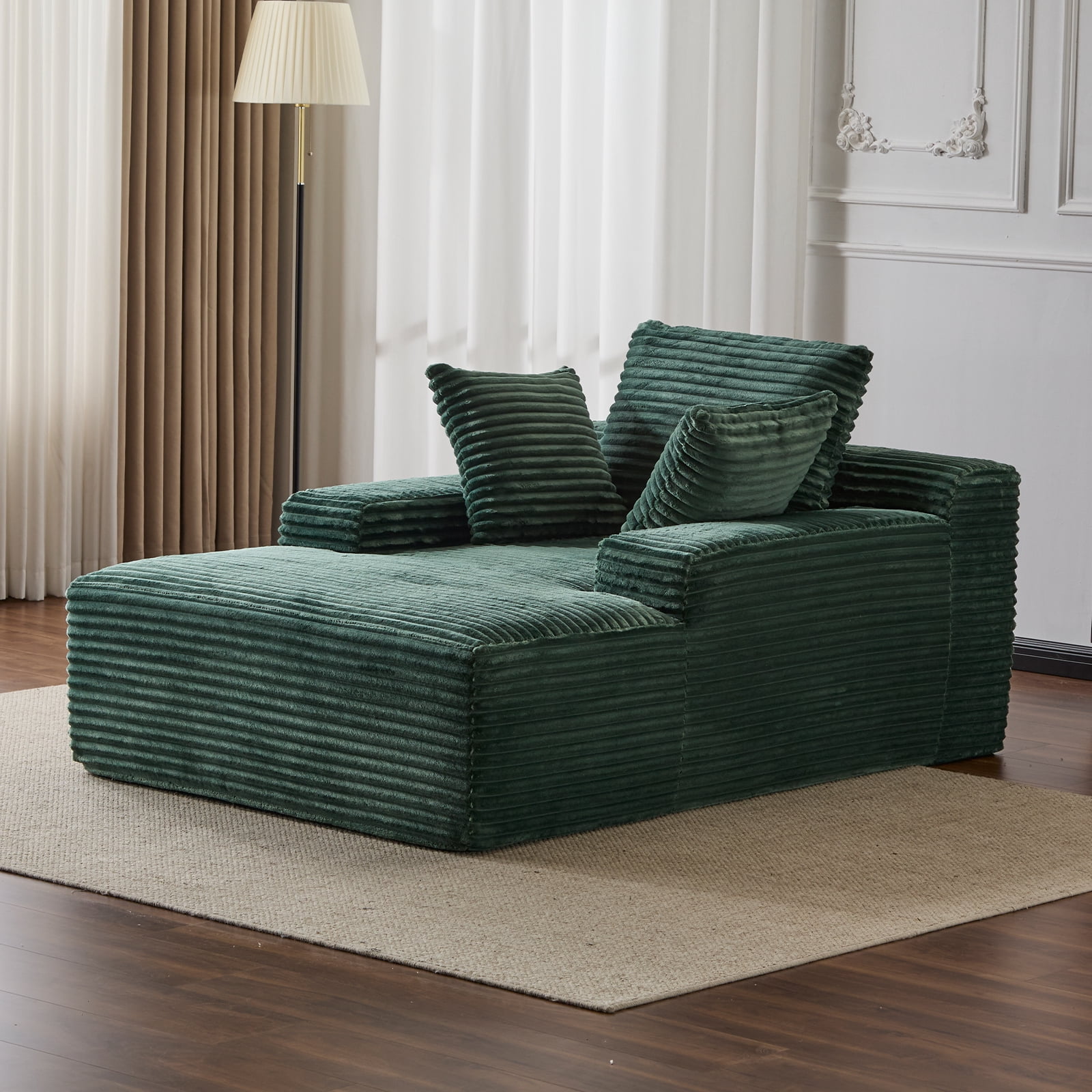 Miniyam Oversized 51" Chaise Lounge Chair, Upholstered Corduroy Sleeper Chair for Living Room, No Assembly, Green