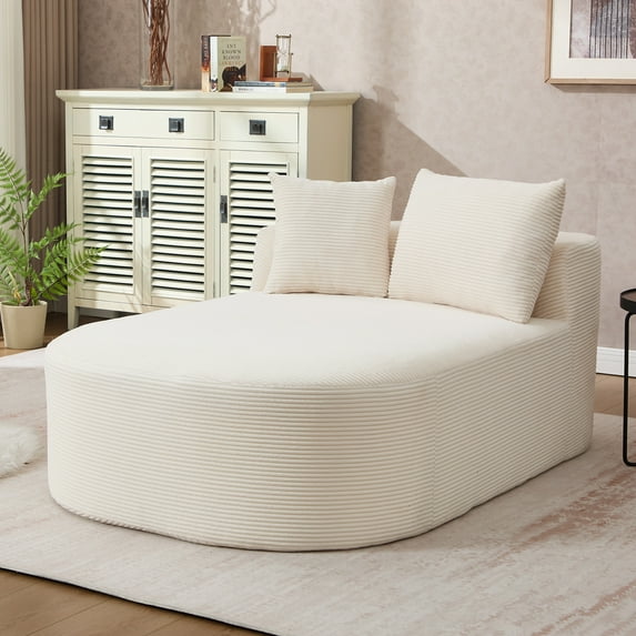 Miniyam Oversized Chaise Lounge Chair with Deep Seat, 46" Extra Wide Corduroy Lounge Chair, Ergonomic Back Support, Pocket Spring & Foam, No Assembly, Beige