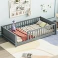 thumbnail image 1 of Miniyam Wood Twin Size Floor Bed with Built-in Book Storage Rack for Toddler, Gray, 1 of 7