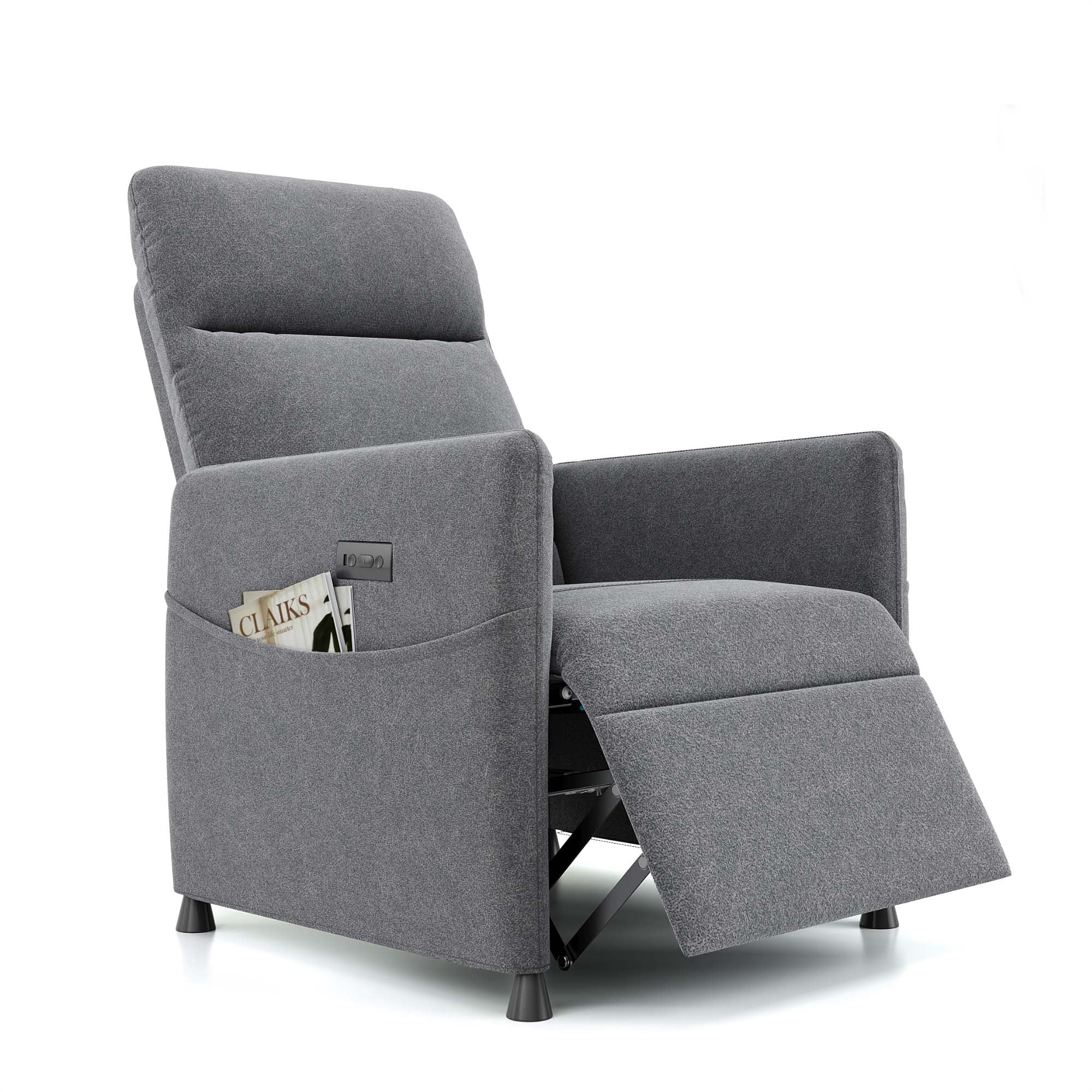 Miniyam Power Recliner Chair for Adults - Modern Fabric Electric Recliner Footrest, Padded Seat - Space-Saving Design for Living Room, Home Theater - Light Grey