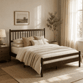 thumbnail image 1 of Miniyam Queen Pine Wood Platform Bed Frame with Spindle Headboard, 9.8" Underbed Storage, Brown, 1 of 8