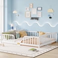 thumbnail image 1 of Miniyam Queen Size Kids Floor Bed with Guardrails, Low-to-Ground Montessori Wood Bed, White, 1 of 7