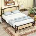 thumbnail image 1 of Miniyam Queen Size Rattan Bed with Spherical Bedposts for Adult, Espresso, 1 of 7