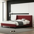thumbnail image 1 of Miniyam Queen Size Upholstered Bed Frame with Wingback Headboard, No Box Spring Needed, Wine Red, 1 of 7