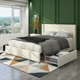 thumbnail image 1 of Miniyam Queen Size Upholstered Bed with Wingback Headboard, 2-Drawer for Adult, Ivory, 1 of 7