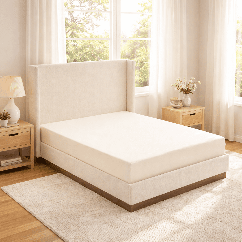 Miniyam Queen Size Upholstered Platform Bed Frame with Wingback Headboard for Adult
