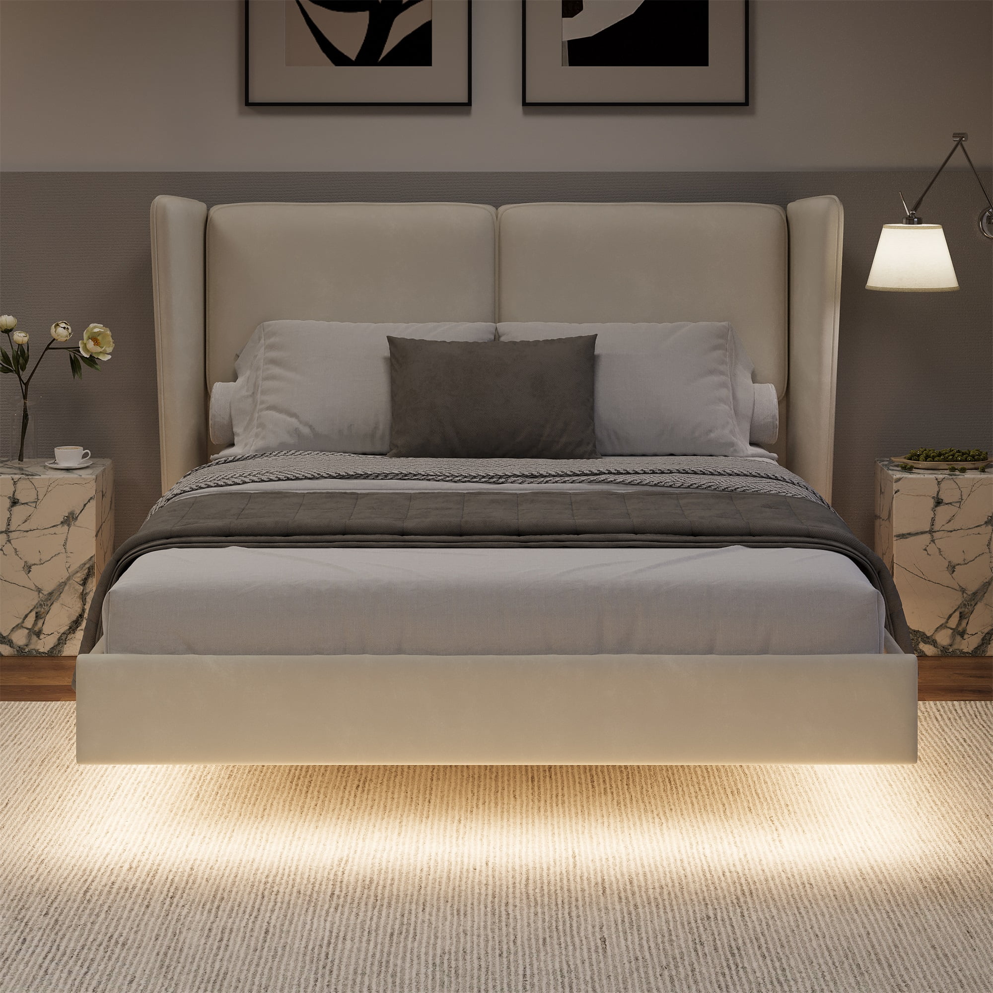 Miniyam Queen Size Velvet Floating Bed Frame with LED Lights - Walmart.com