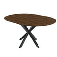 thumbnail image 1 of Miniyam Round Extendable Dining Table, Faux Marble Top with Yellow X-Shaped Steel Base, 43" to 59" Modern Kitchen Table for 4–6 People, White, 1 of 7