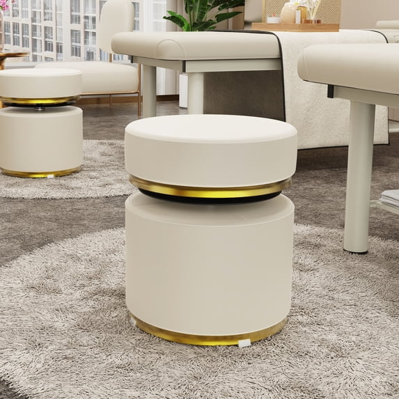 Miniyam Round Swivel Stool with Adjustable Height, 660LBS Load, PU Leather, White