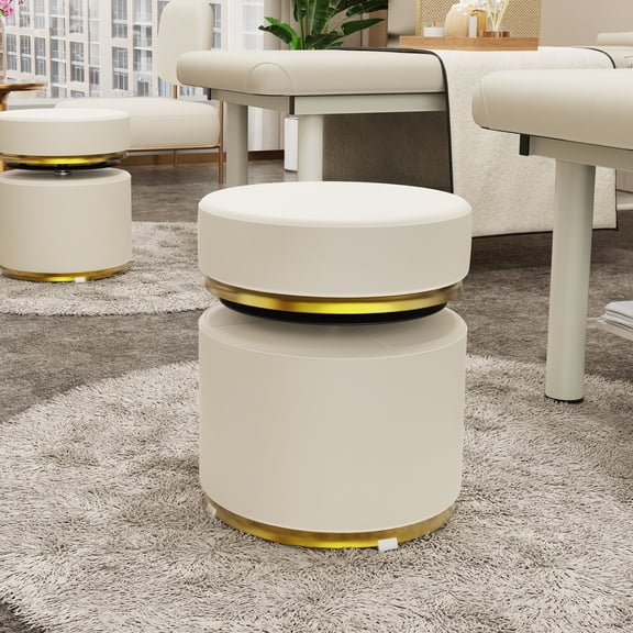 Miniyam Round Swivel Stool with Adjustable Height, 660LBS Load, PU Leather, White