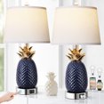 thumbnail image 1 of Miniyam Set of 2 Pineapple Table Lamps, 3 way Dimmable Ceramic 22" Table Lamp Navy Blue Modern Table Lamp with USB Port, Tall Coastal Table Lamps for Bedroom, Bulbs Included, 9W, 1 of 7