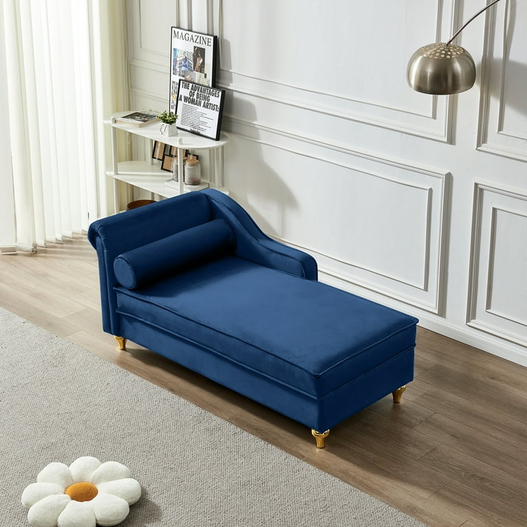 Miniyam Storage Chaise Lounge Velvet Upholstered Sofa Recliner Lounge Chair with Pillow for Living Room Bedroom Blue Walmart