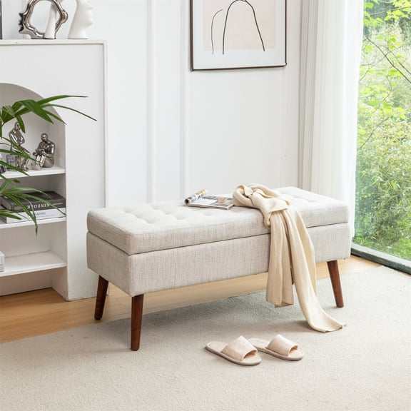 Miniyam 43" Tufted Storage End of Bed Bench for Bedroom, Entryway, Beige