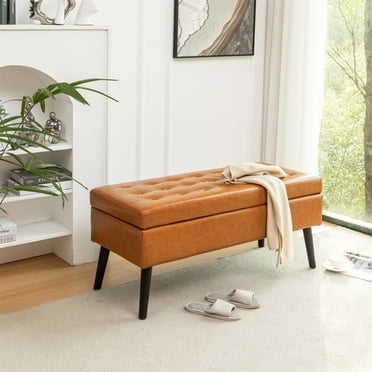 Miniyam 43" Tufted Storage End of Bed Bench for Bedroom, Entryway, Brown