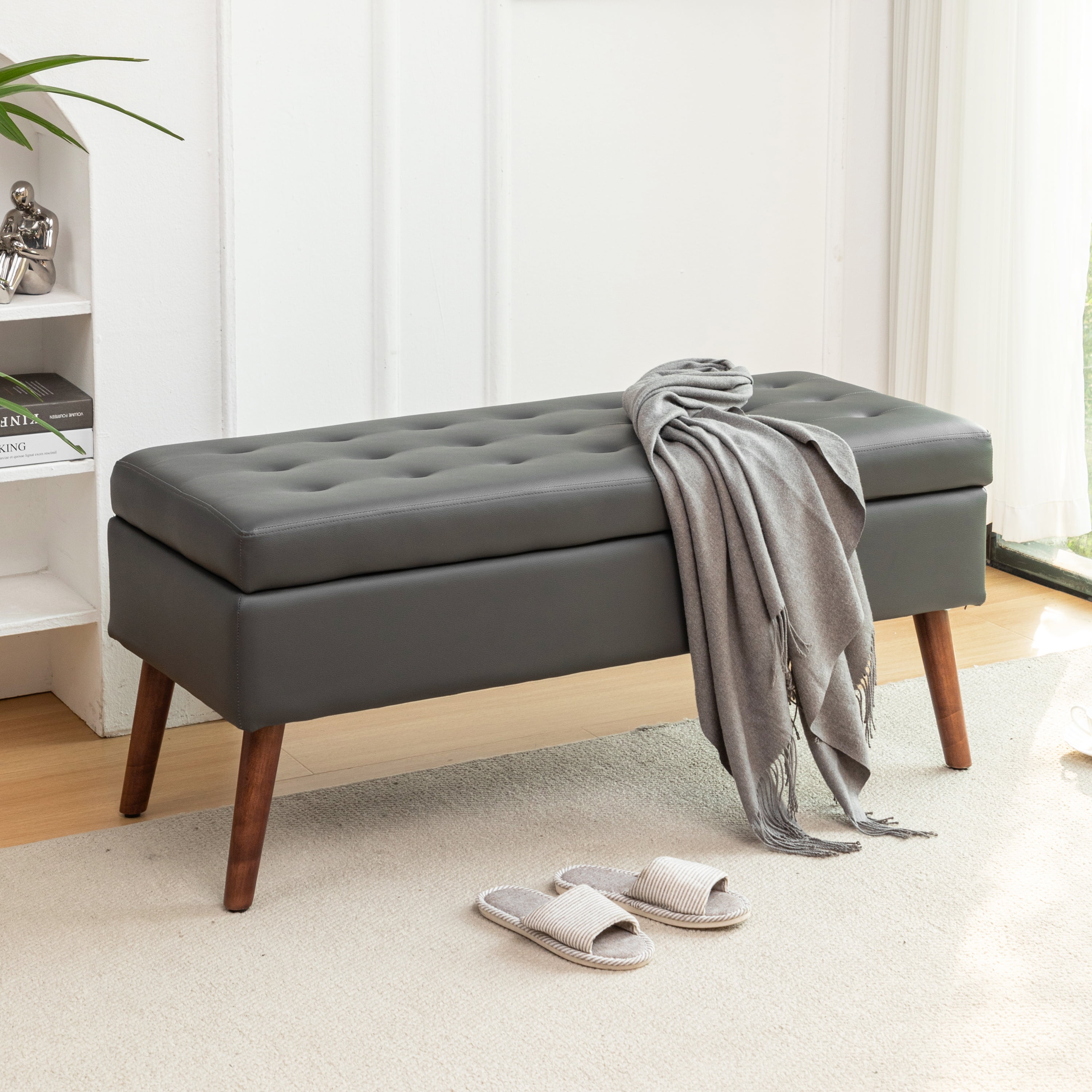 Miniyam 43" Tufted Storage End of Bed Bench for Bedroom, Entryway, Gray