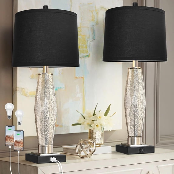 Miniyam Table Lamps Set of 2, Bedroom Lamp with USB A+C Charging Ports ...