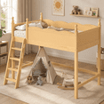 thumbnail image 1 of Miniyam Twin Loft Bed for Kids with Guardrails and Ladder, Solid Wood Space Saving Bed Frame, Natural, 1 of 7