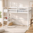 thumbnail image 1 of Miniyam Twin Loft Bed with Desk and Ladder, Rubber Wood Kids Bed with Guardrails, White, 1 of 7
