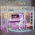 thumbnail image 1 of Miniyam Twin Metal Loft Bed with Guardrails , Dual Ladders, Space-Saving Design for Dorm Rooms , White, 1 of 7