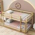 thumbnail image 1 of Miniyam Wood Twin over Twin Floor Bunk Bed with Ladder and Guardrails, Natural, 1 of 7