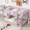 thumbnail image 1 of Miniyam Wood Twin over Twin Floor Bunk Bed with Ladder and Guardrails, Pink, 1 of 7