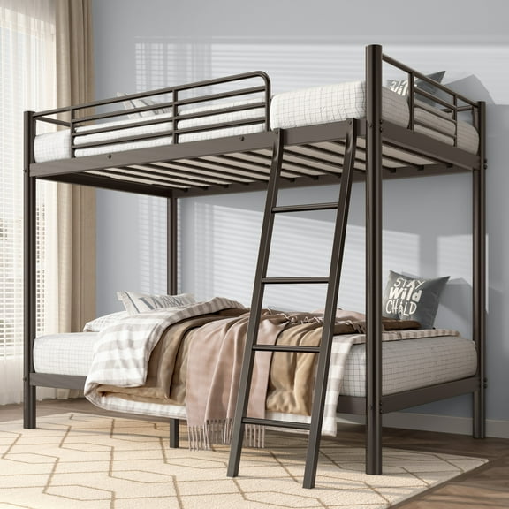 Miniyam Twin Over Twin Metal Bunk Bed with Ladder, Space-Saving, Sturdy for Adults & Teens, Black