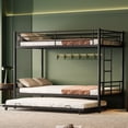 thumbnail image 1 of Miniyam Twin Over Twin Metal Bunk Bed with Trundle, Heavy-Duty Steel Frame, Space-Saving Design with Guardrails and Ladder, Black, 1 of 8